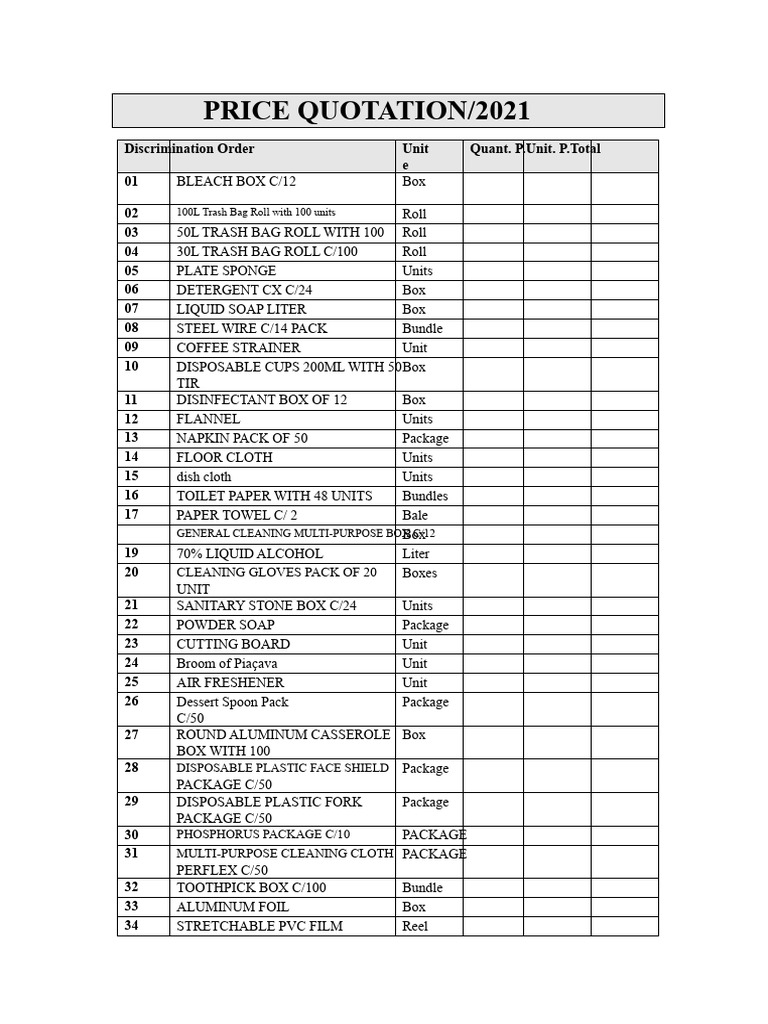 2021 Price Quotation for Cleaning Supplies | PDF | Spoon | Kitchen Utensil