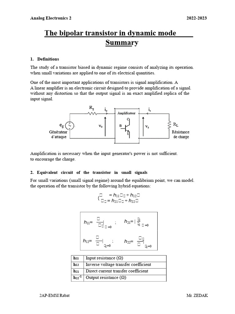 Transistor Amplifiers in Small Signals | PDF | Amplifier | Bipolar ...