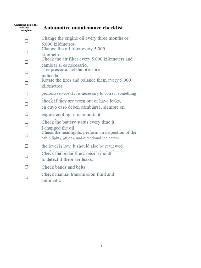 Essential Automotive Maintenance Checklist | PDF