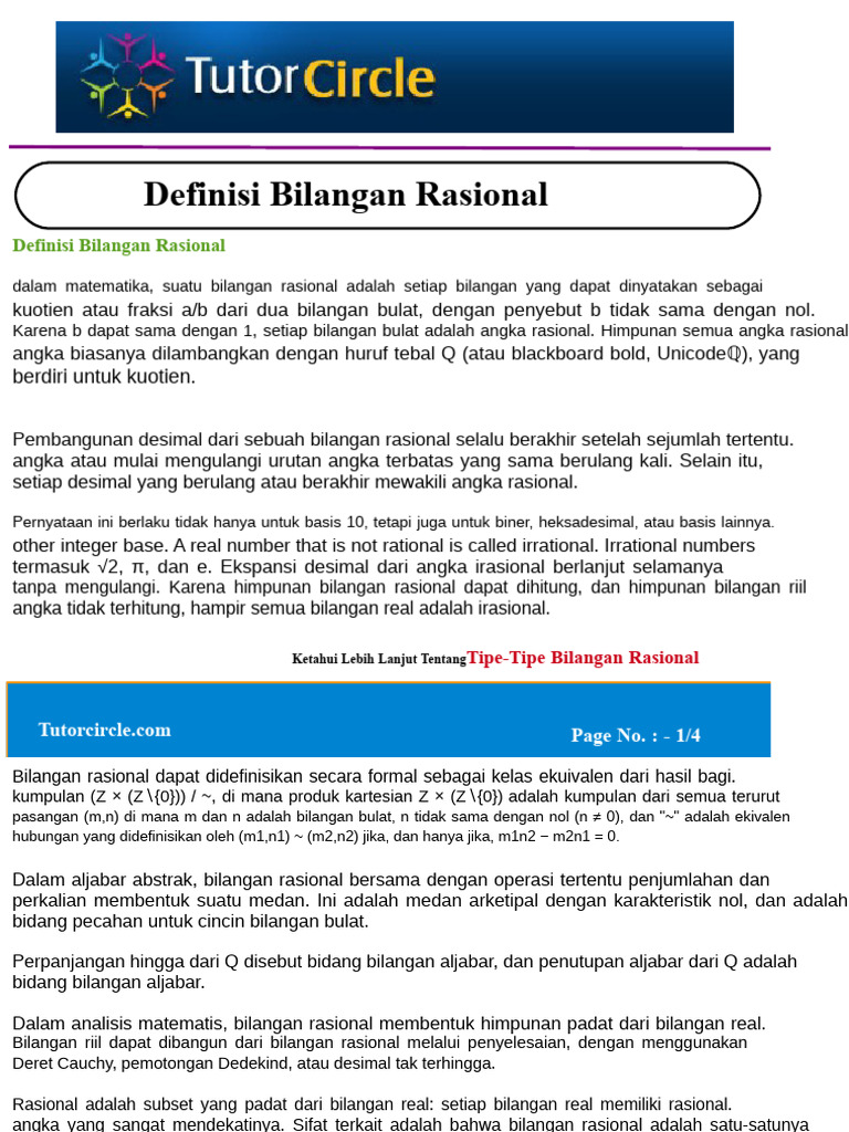 Definisi Bilangan Rasional | PDF