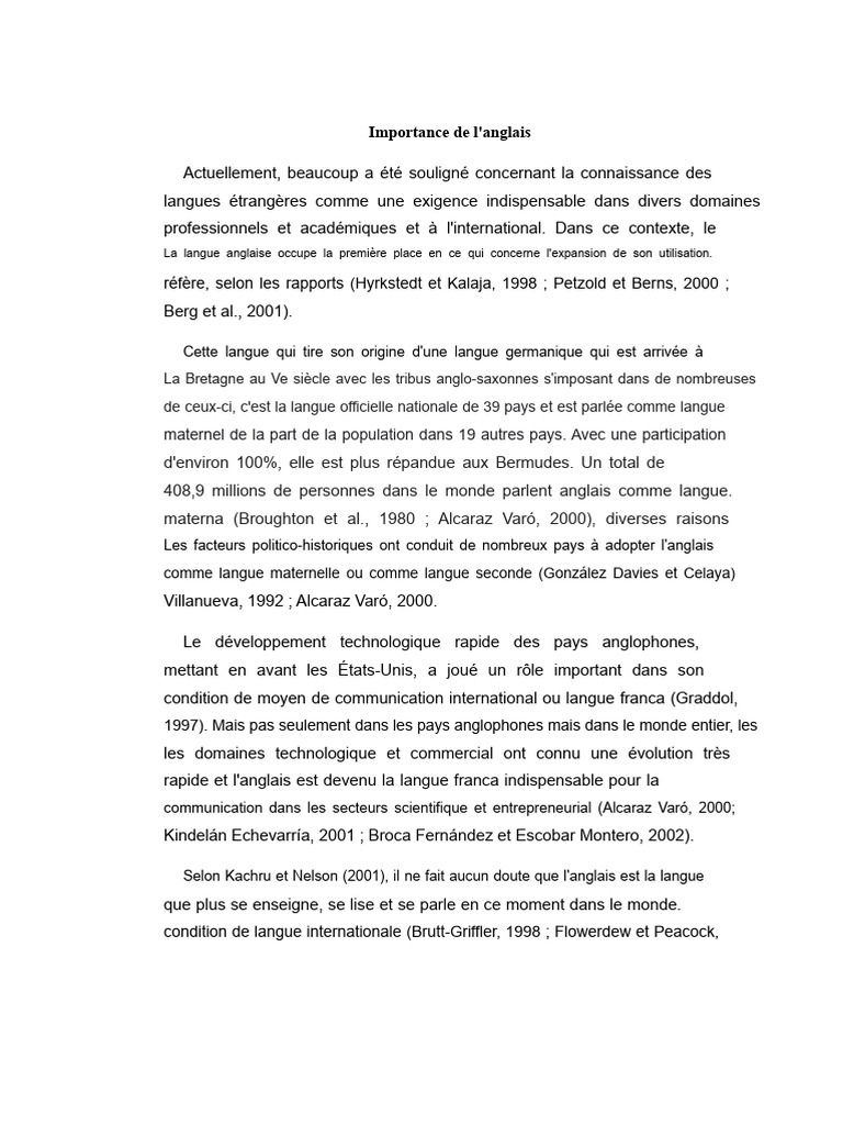 Importance de l'anglais dans le monde | PDF | Langue anglaise