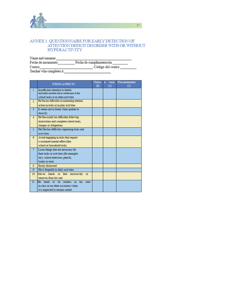 ADHD Early Detection Questionnaire | PDF | Attention Deficit ...