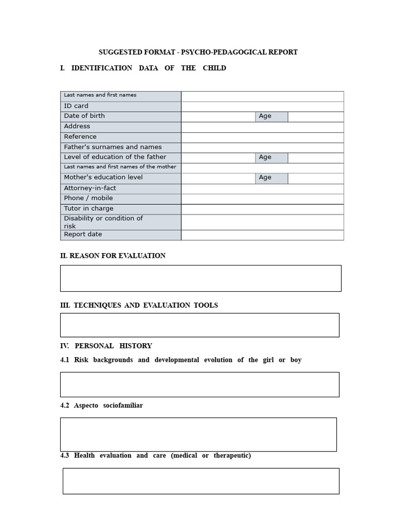 Suggested Format of The Psychopedagogical Report - Prite | PDF