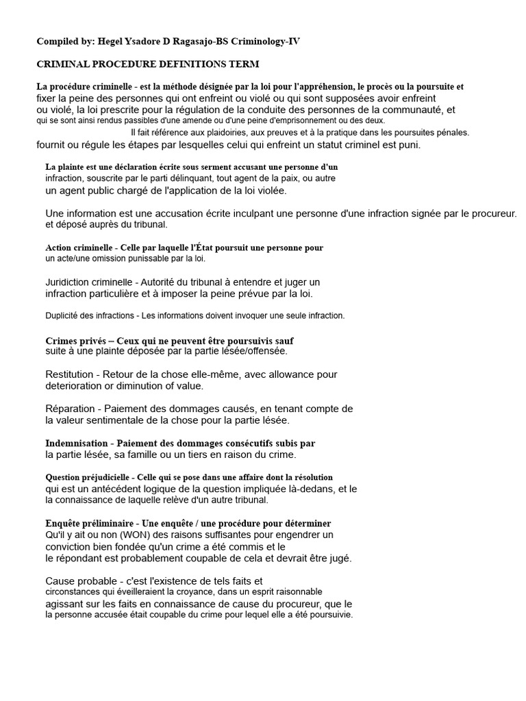 Définitions clés de la procédure criminelle | PDF | Crimes | Crime et ...