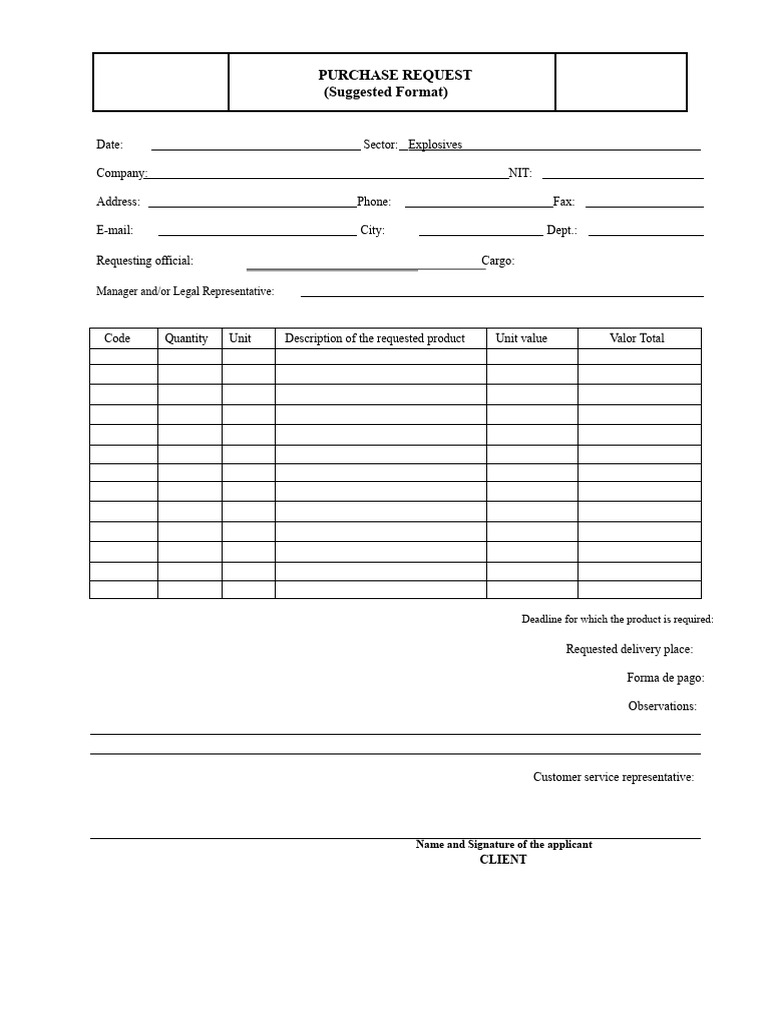 Purchase Requisition Format Word | PDF