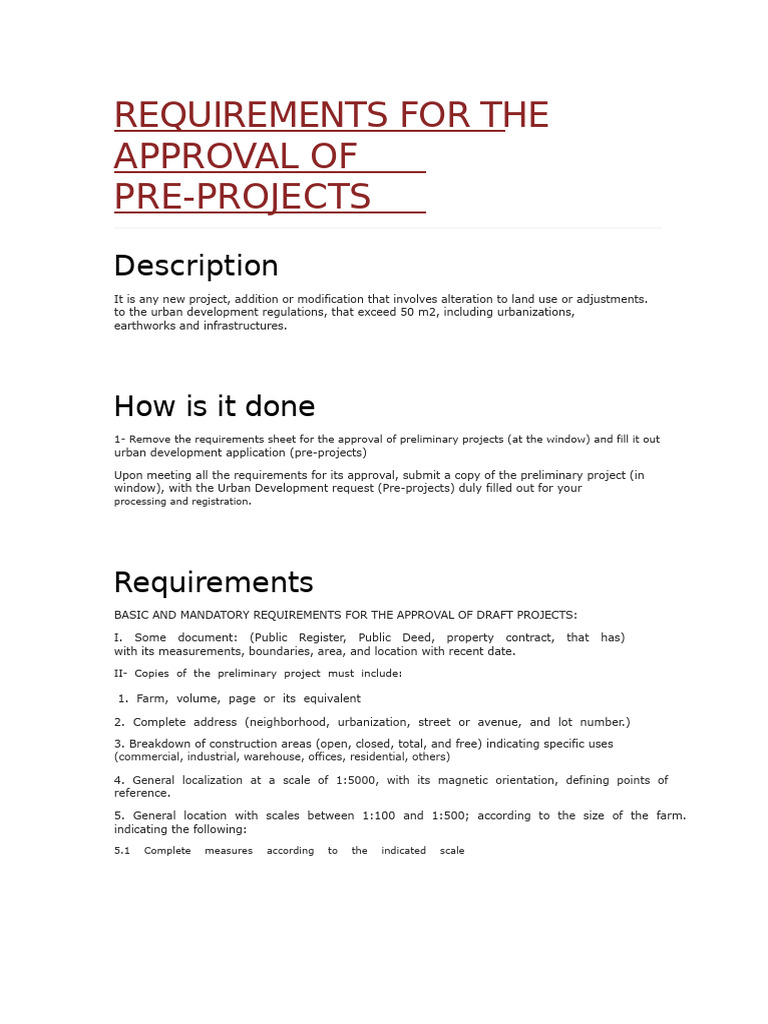 Requirements For The Approval of Preliminary Projects - Municipality of ...