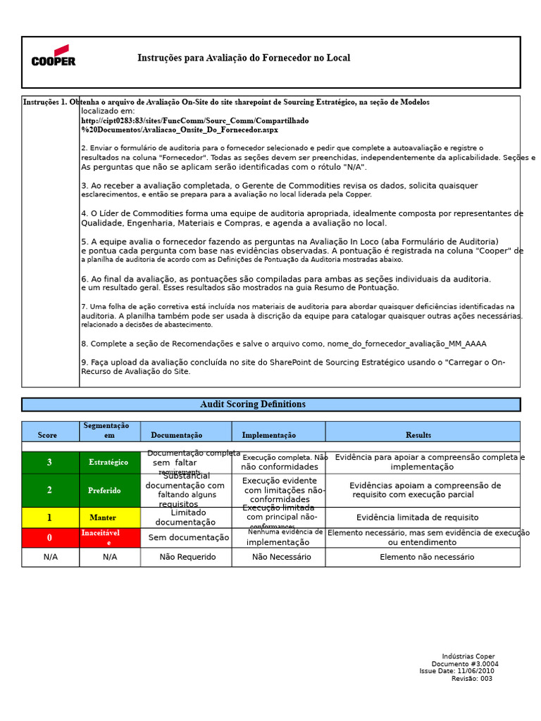 Instruções para Avaliação de Fornecedores | PDF | Qualidade (negócios ...