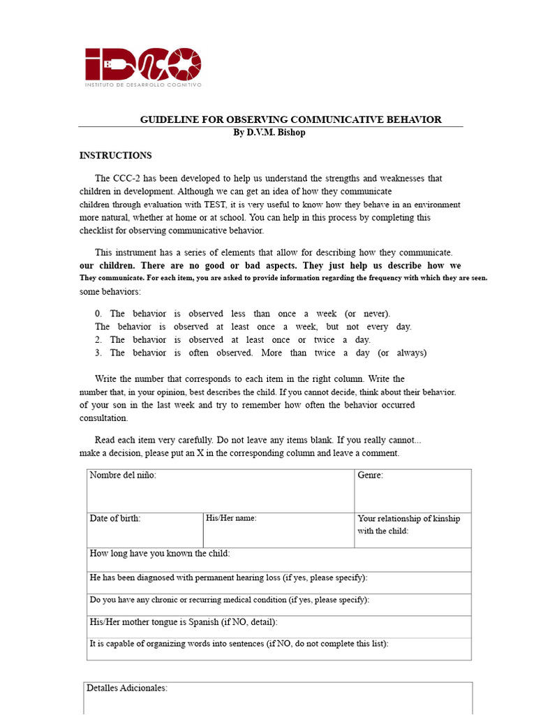 Communicative Behavior Observation Guide | PDF | Behavior | Concept
