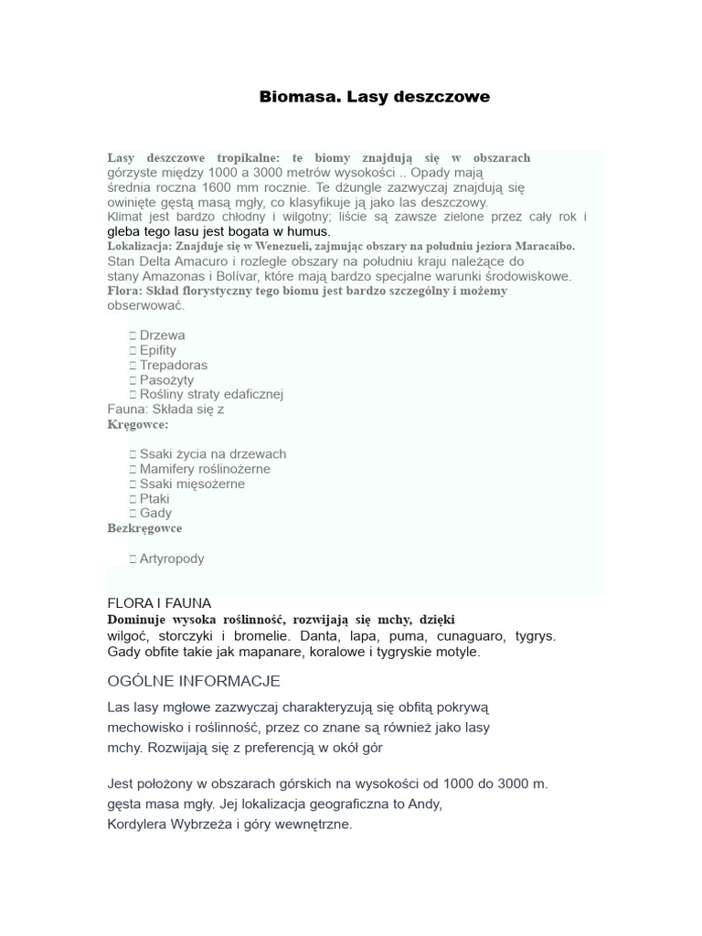 Biomy. Lasy Deszczowe | PDF