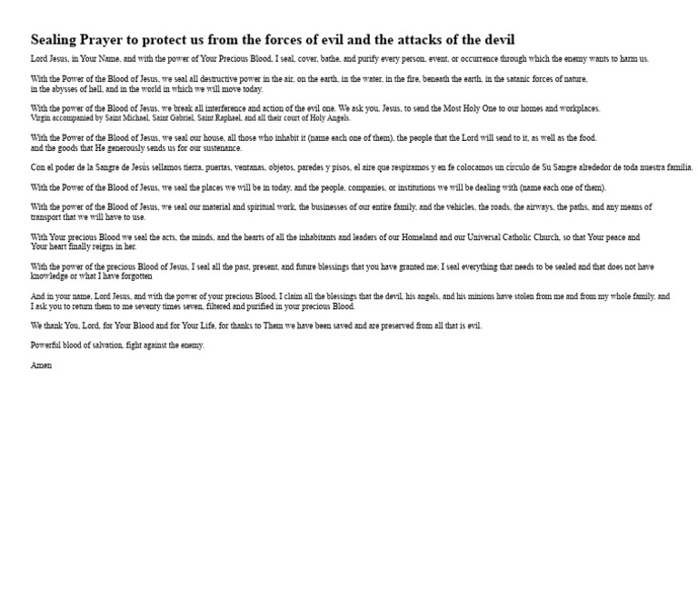 Sealing Prayer for Divine Protection | PDF | Satan | Michael (Archangel)