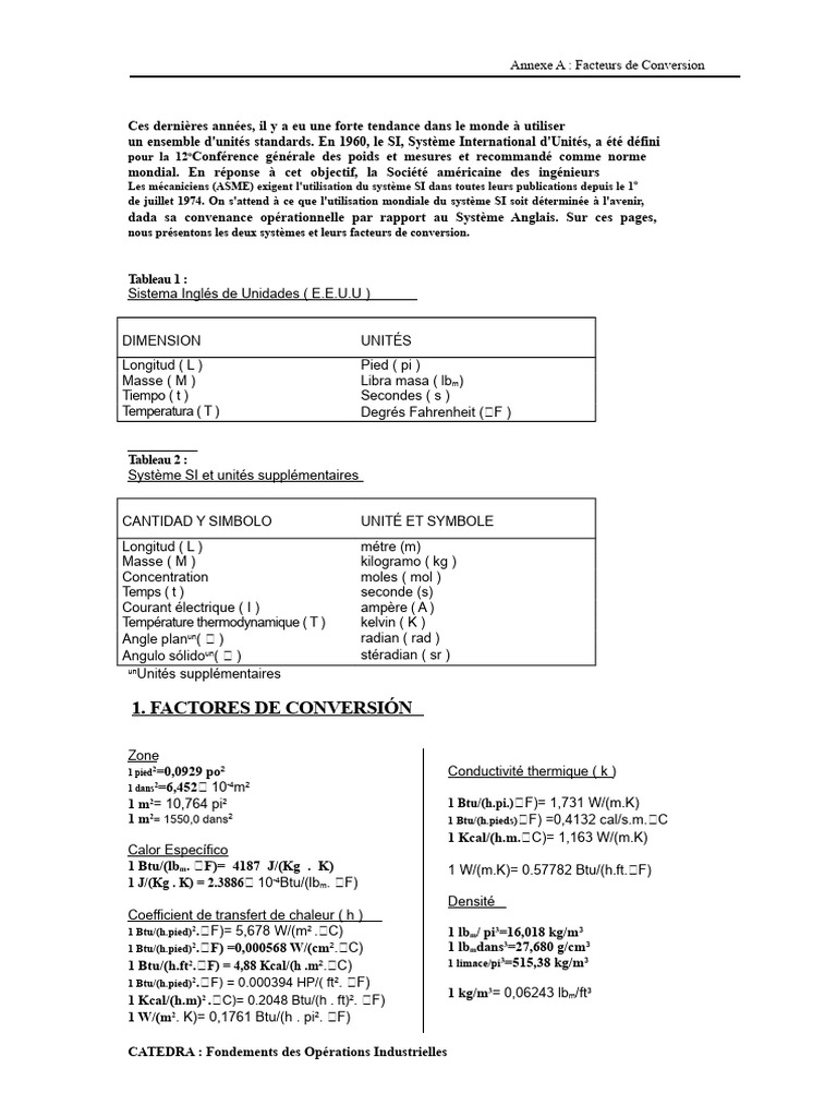 Facteurs de Conversion SI et Anglais | PDF | Système international d ...