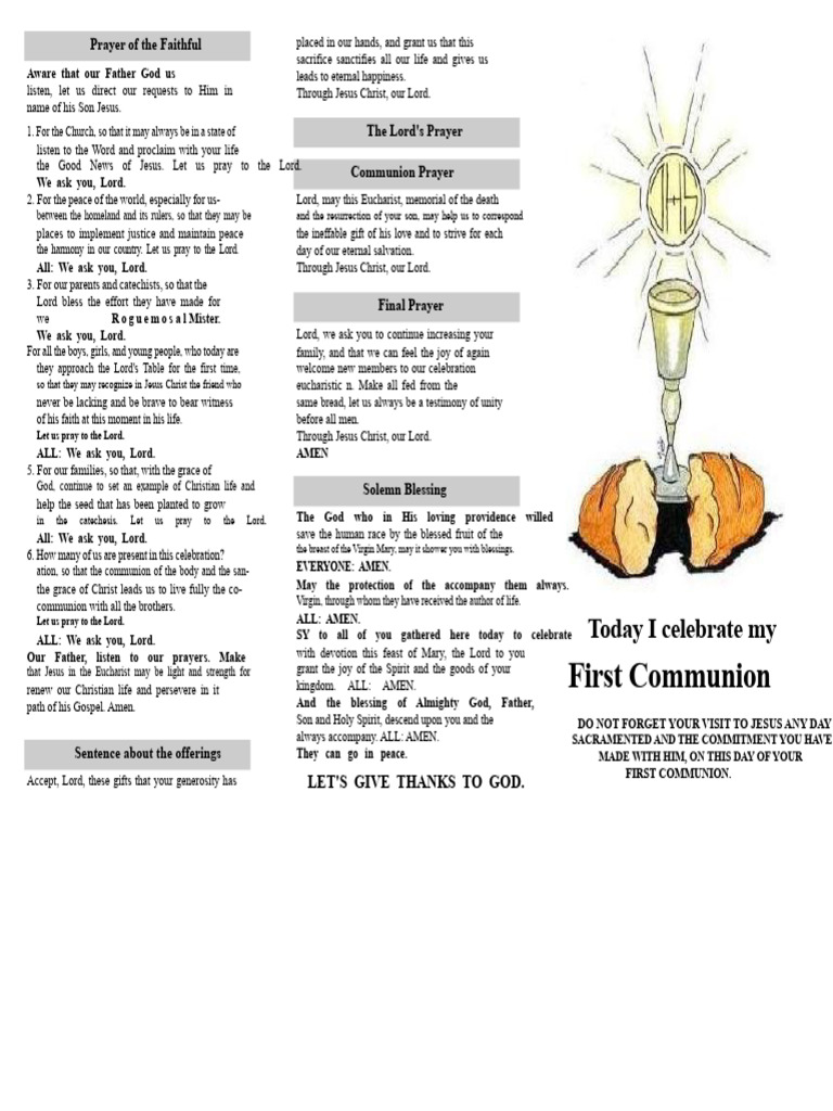 First Communion Celebration Prayers | PDF | Eucharist | Jesus