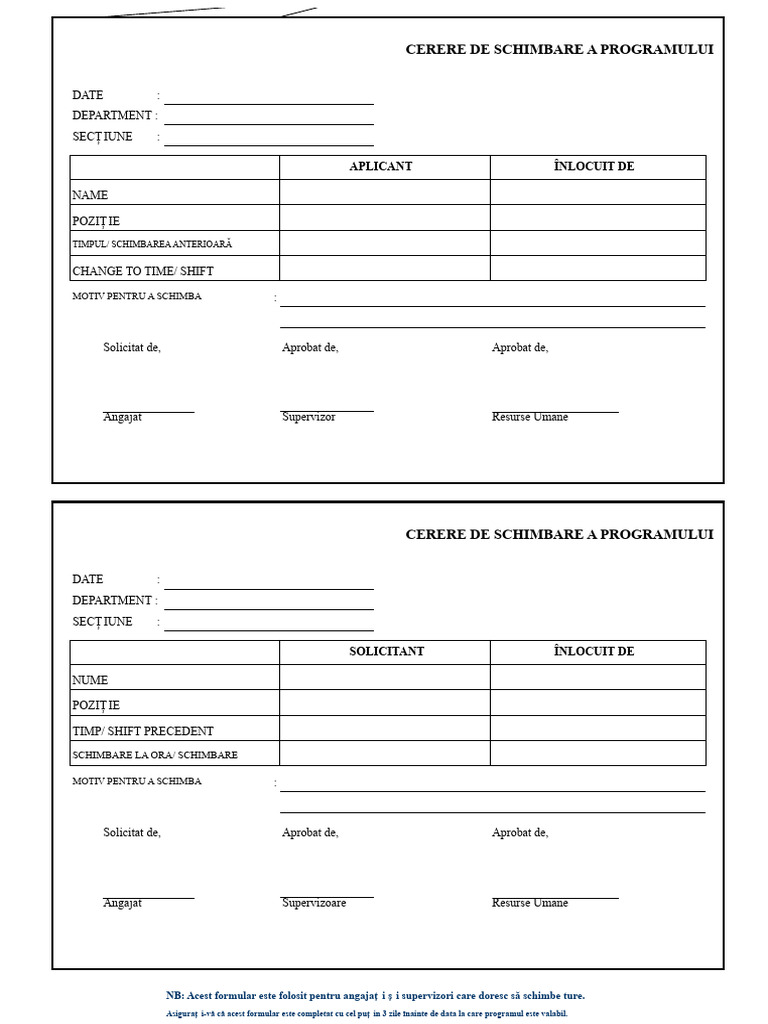 Formular de Schimbare A Programului | PDF