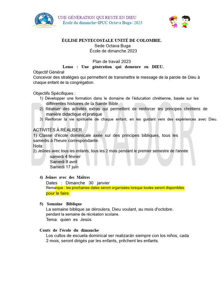 École du Dimanche 2023 : Stratégies et Activités | PDF | Pentecôtisme