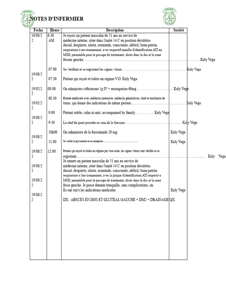 Notes d'infirmier sur patients hospitalisés | PDF | Sciences de la ...