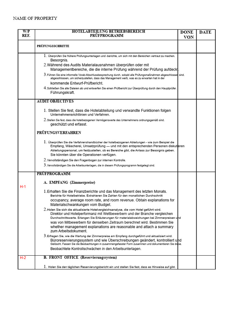 Hotel Nachtprüfung Programm | PDF