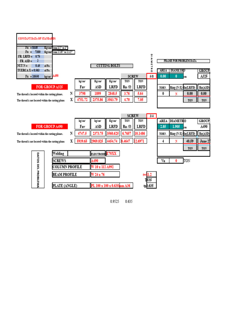 Screw Calculation Sheet Rods | PDF | Screw | Metalworking
