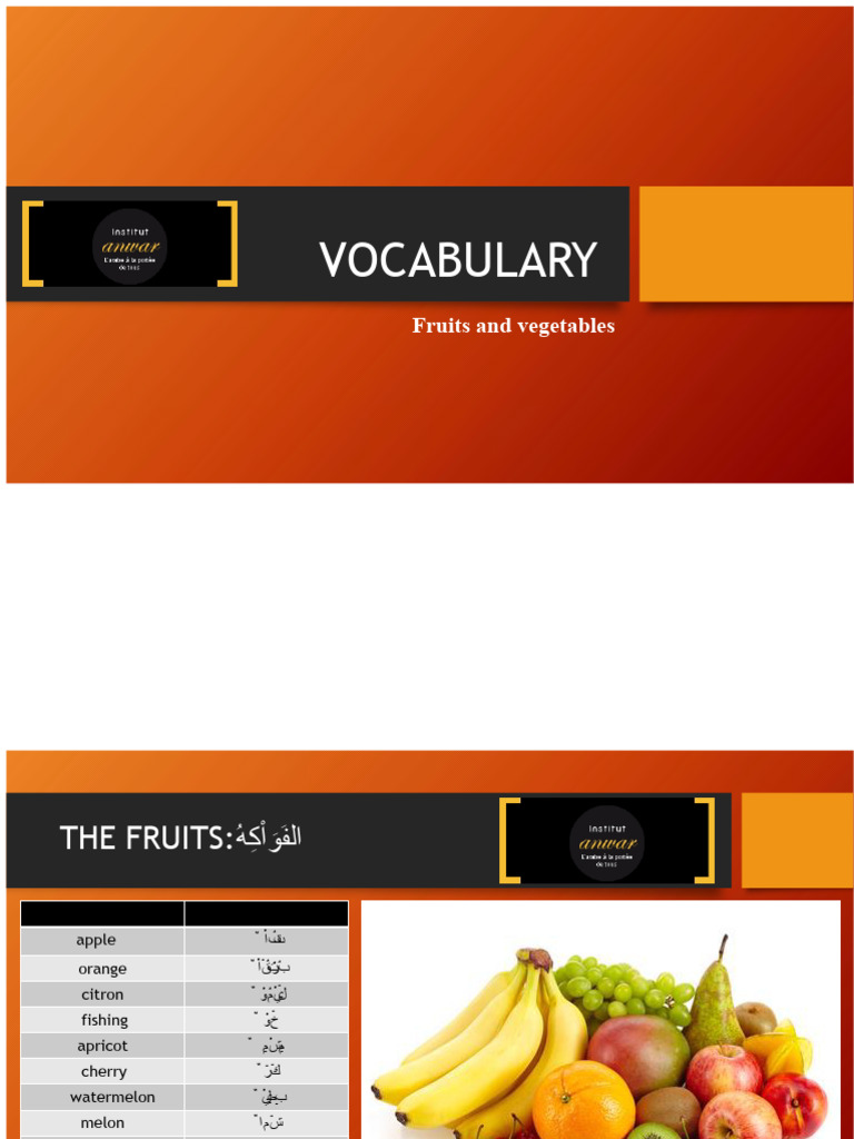 Fruits and Vegetables Vocabulary List | PDF