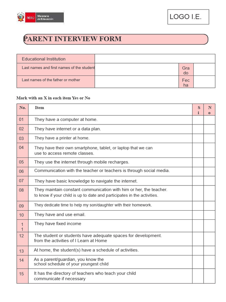 Parent Interview Form for Student Support | PDF