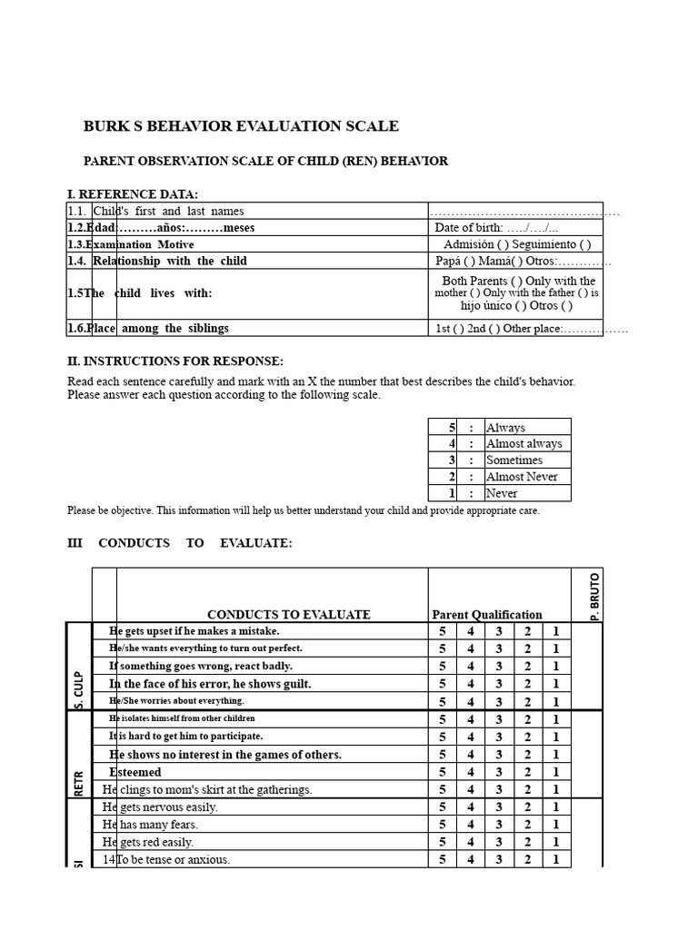 Child Behavior Evaluation Scale | PDF | Interpersonal Relationships ...