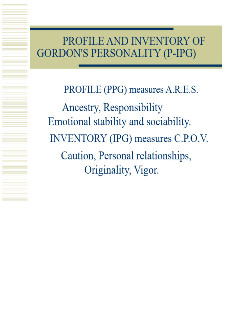 Gordon Personality Profile and Inventory (P-Ipg) | PDF | Anxiety | Self ...