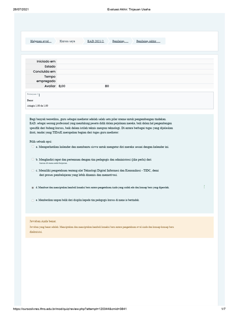 Evaluasi Akhir Kursus EAD 2021/2 | PDF