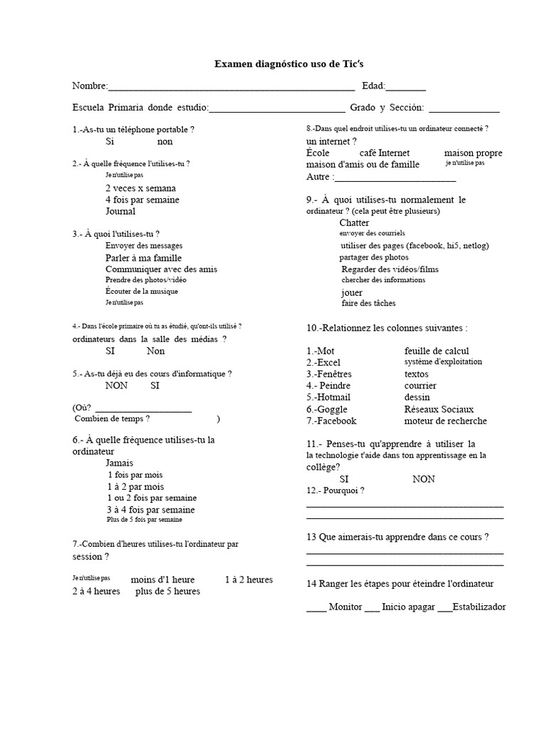 Examen diagnostic sur l'utilisation des TIC | PDF | Technologies de l ...