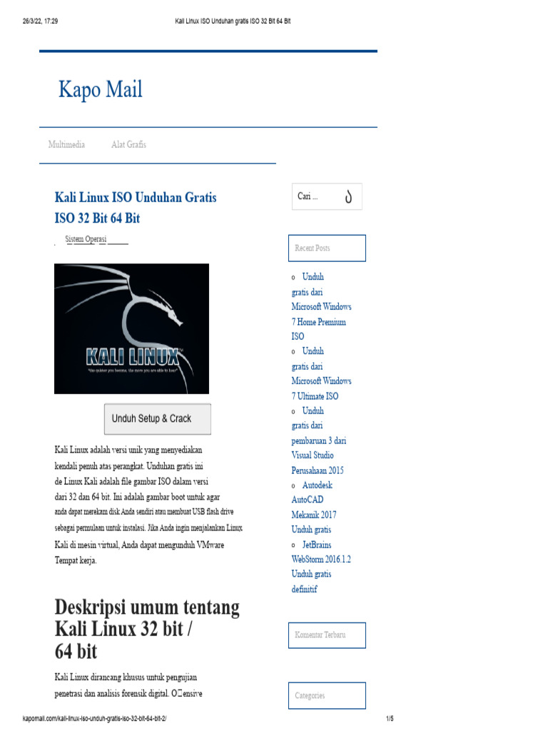 Unduh Kali Linux ISO Gratis 32/64 Bit | PDF