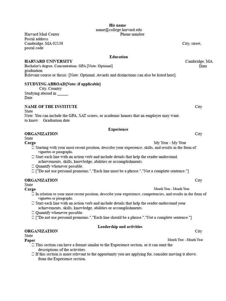 Harvard University Resume Template | PDF | Syntax | Linguistics