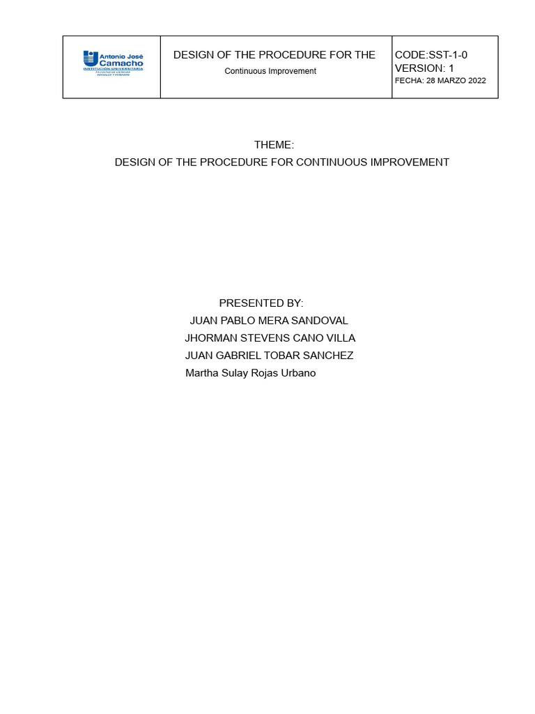 Continuous Improvement Procedure Design | PDF | Occupational Safety And ...