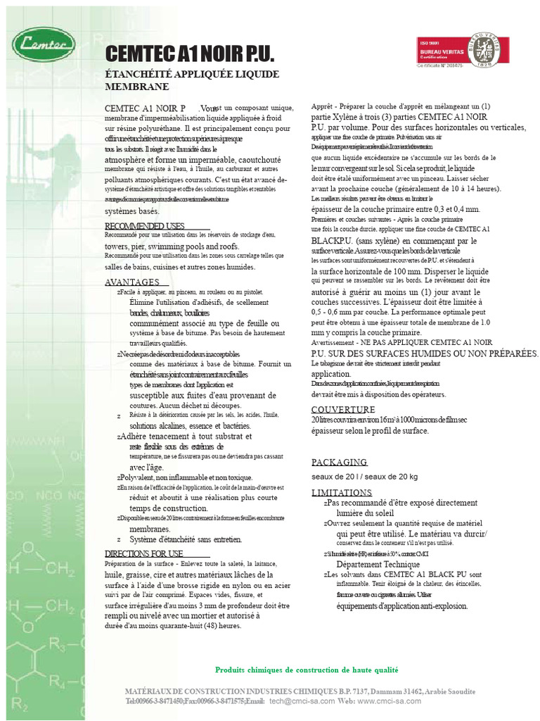 Étanchéité liquide CEMTEC A1 NOIR | PDF | Matériaux