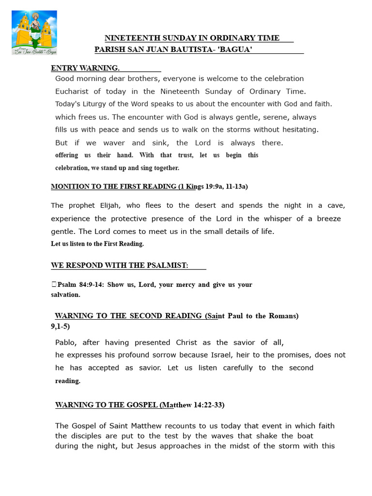 Nineteenth Sunday Mass Reflection | PDF | Eucharist | Jesus