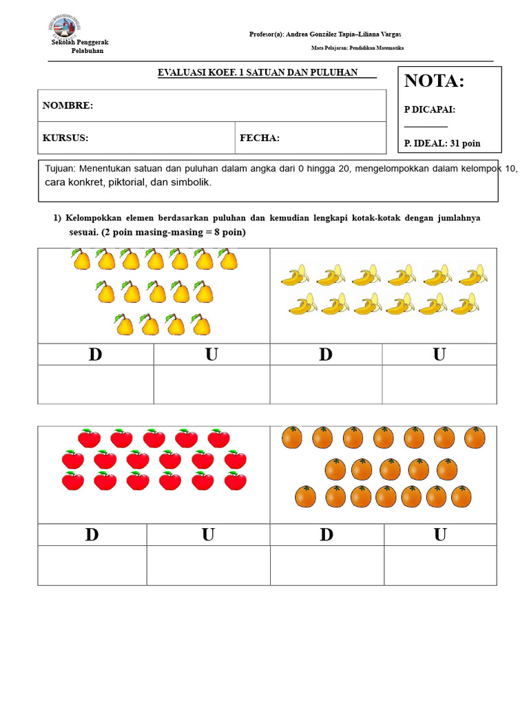 Evaluasi Satuan dan Puluhan Matematika | PDF