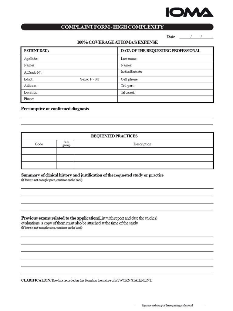 High Complexity Complaint Form | PDF