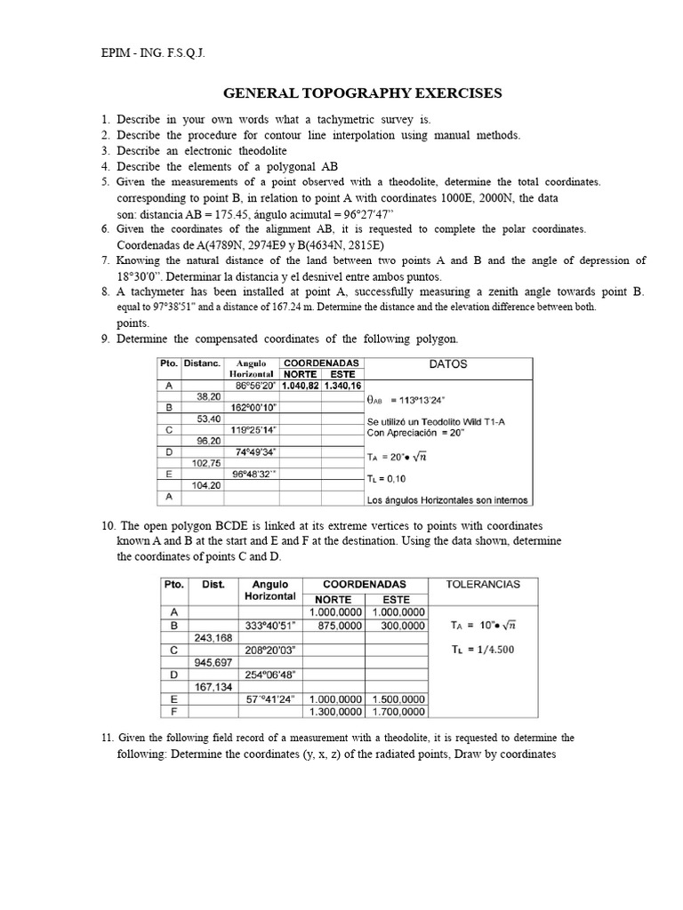 General Topography Exercises January 2021 | PDF | Surveying | Topography