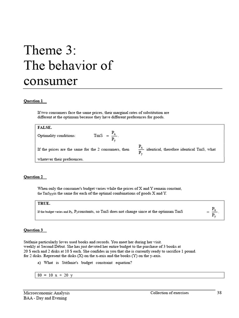 Consumer Behavior Exercises | PDF | Microeconomics | Utility
