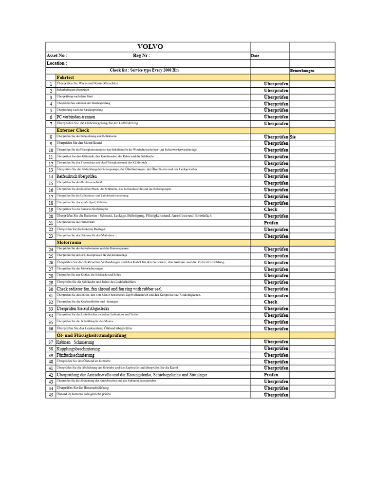 Volvo & MAN C Wartungscheckliste | PDF