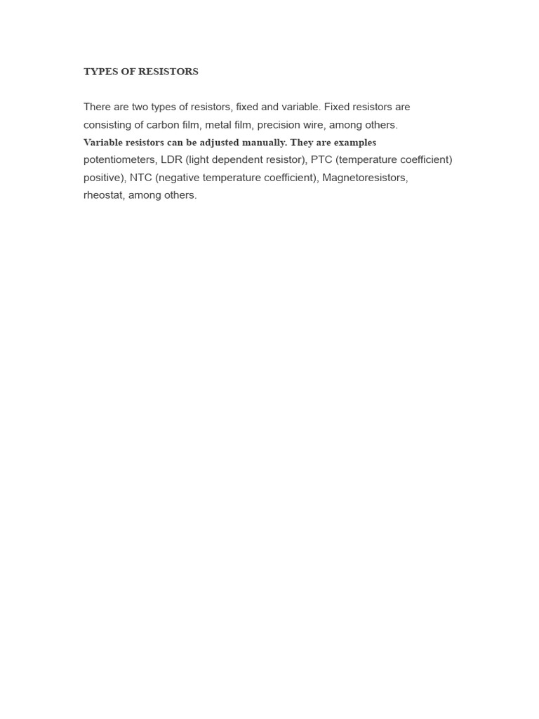 Types of Fixed and Variable Resistors | PDF