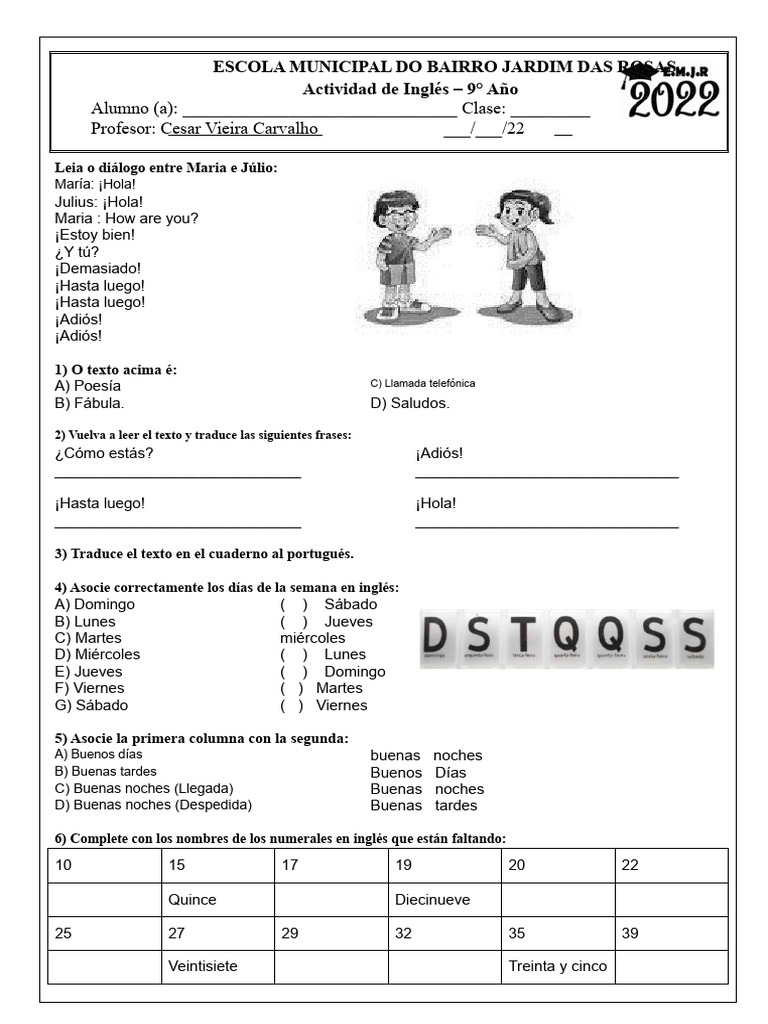 Actividades de Inglés para 9° Año | PDF