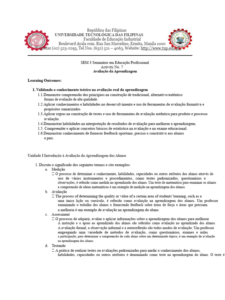 Avaliação da Aprendizagem: Tipos e Importância | PDF | Aprendizado ...