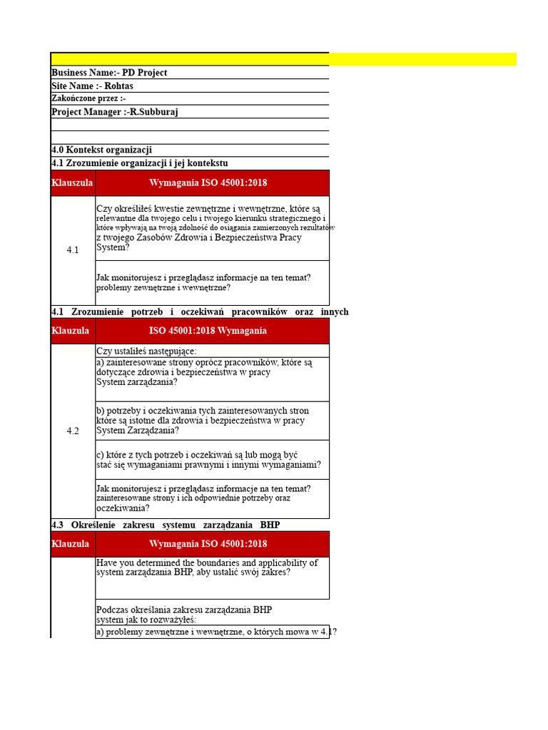 Lista Kontrolna Przygotowań Zgodnie Z ISO 45001 I 14001 | PDF