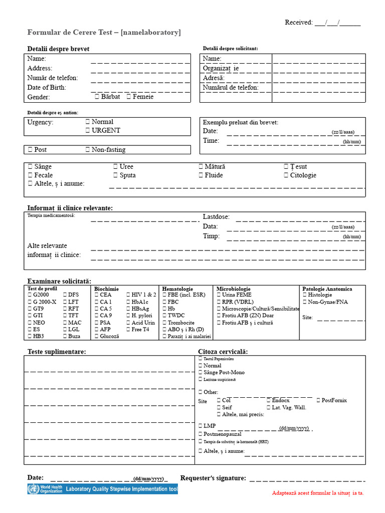 Formular de Cerere Pentru Laborator - Șablon | PDF