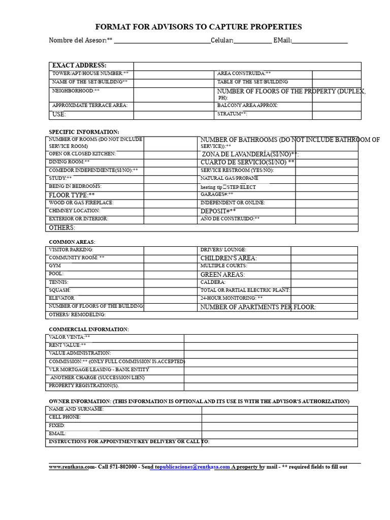 Property Capture Form for Advisors | PDF | Home