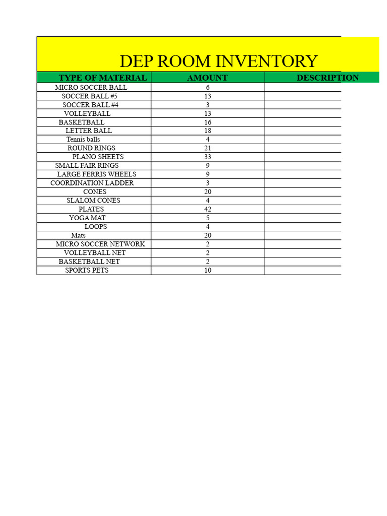 Sports Equipment Inventory List | PDF