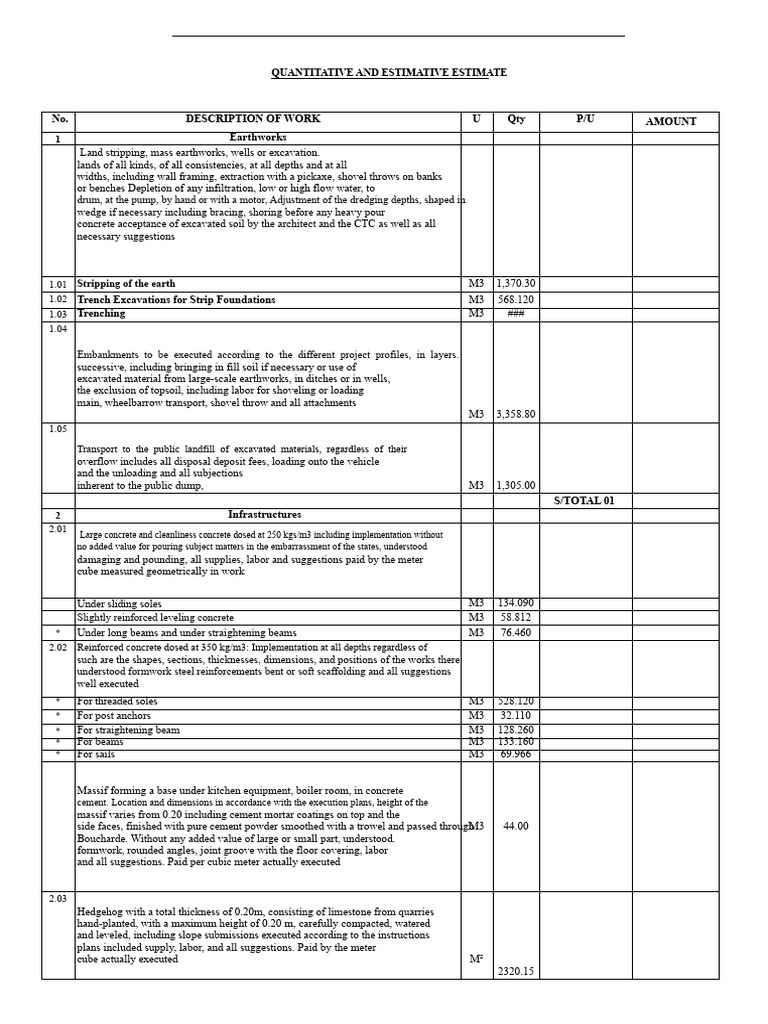 Quantitative Earthworks and Concrete Estimates | PDF | Concrete ...