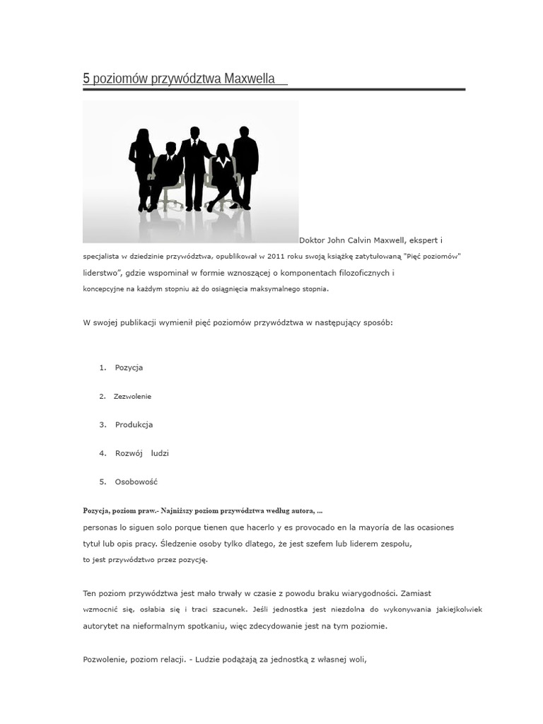 5 Poziomów Przywództwa Maxwella | PDF