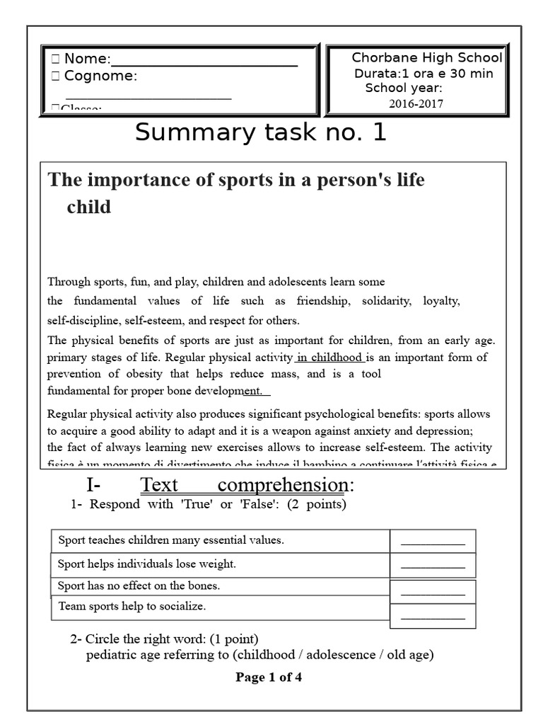 Importance of Sports for Children | PDF | Behavioural Sciences ...