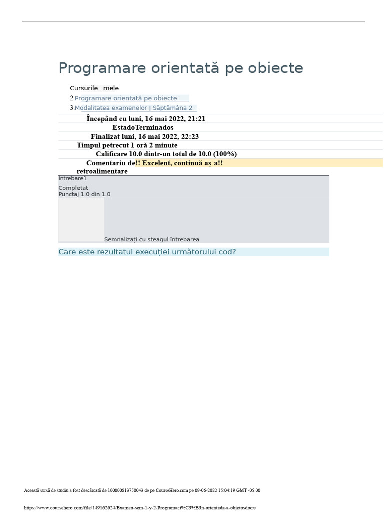 Examen Sem 1 Și 2 Programare Orientată Pe Obiecte | PDF