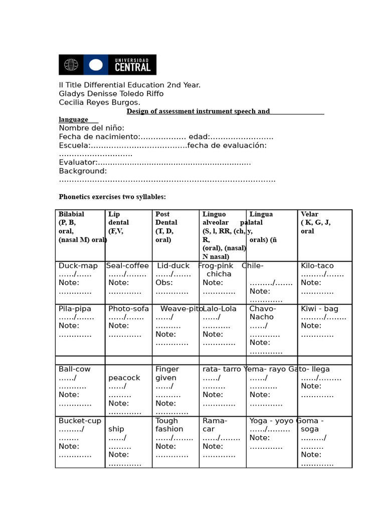 Speech and Language Assessment Tool | PDF | Word | Semantics