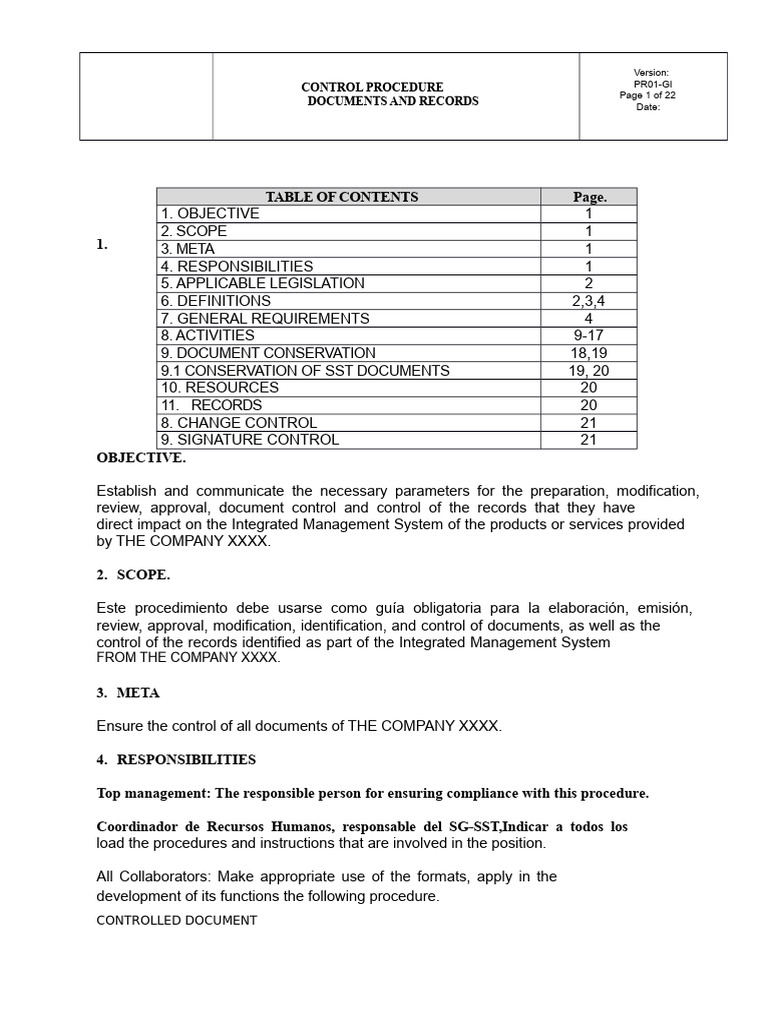 Document Control Procedure Overview | PDF | Occupational Safety And ...